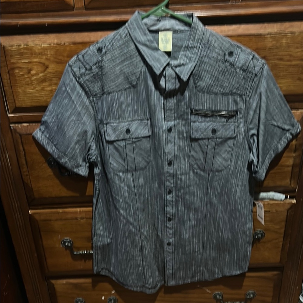 Gray Casual Button Down Shirt with Cuffed Sleeves